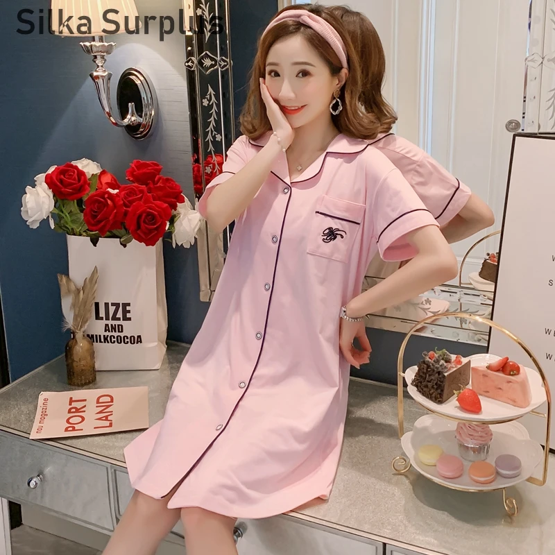 

Silka Surplus Plus Size 100%Cotton Night Dress Short Sleeve Sweet Nightie Home Clothes 2019 Spring Summer Sleepwear Female