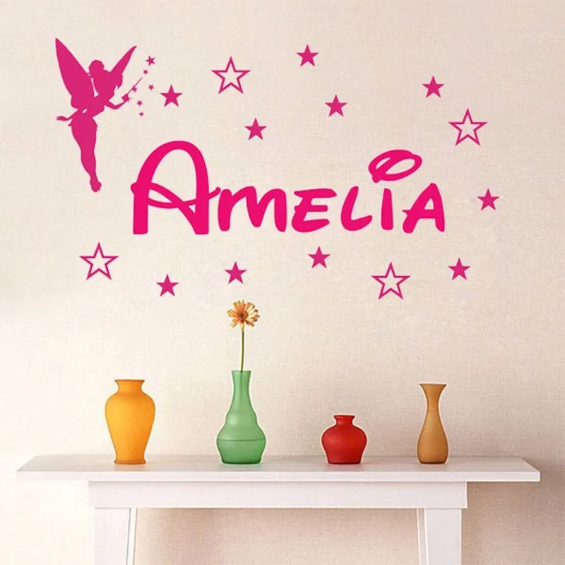 Custom Personalized Name Magic Girl Tinkerbell wall stickers lettering home decoration girl bedroom vinyl wall decals