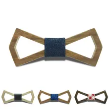 Мужская Геометрическая вырезанная открытая футболка воротник деревянный лук галстуки Свадебная вечеринка Банкетный смокинг бабочка Жених PU кожа деревянная бабочка