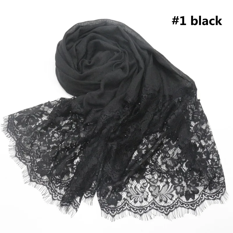 New Arrival Black Lace Hijab Muslim Hijabs Shawls Plain Nice Design Cotton Viscose Scarves