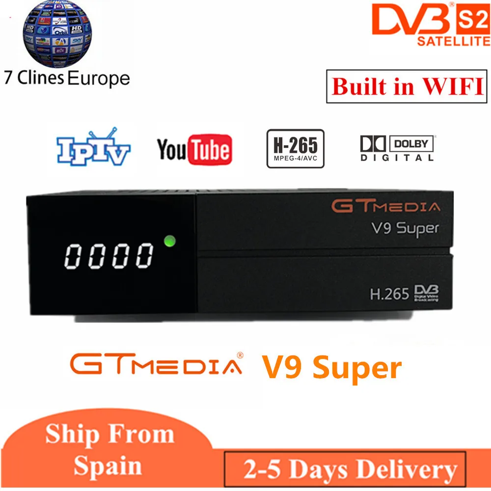 

GT Media V9 Super build-in wifi DVB-S2 Satellite TV Receiver 1 Year Europe Cccam 7 line support IPTV youtube Full HD set top box