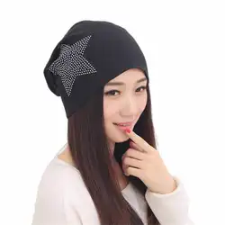 Женская мода Теплая Зима Шапочка Hat Загара Звезда Solid Cap Bonnet Femme Топ Качество