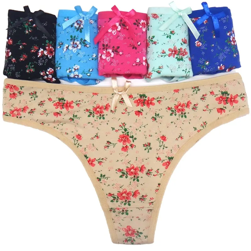 Sexy Women Cotton G String Floral Thongs Low Waist Sexy T Panties 