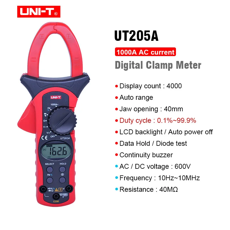 Блок UT205A/UT206A Автоматический диапазон 1000A цифровые клещи мультиметры вольтметр с ЖК-подсветкой высокотоковые клещи - Цвет: UT205A