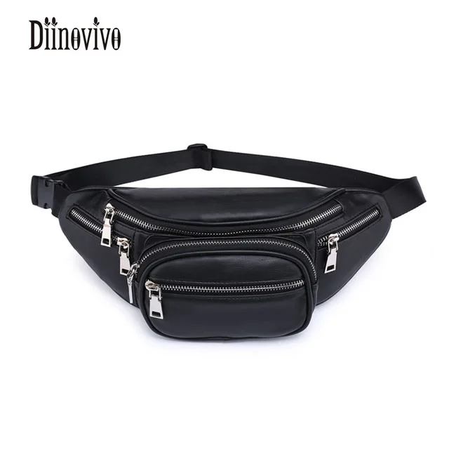 DIINOVIVO Classic Black PU Leather Waist Packs Solid Fashion Womens Waist Bag Vintage Design Bags Famous Brand Belt Bags DNV0232