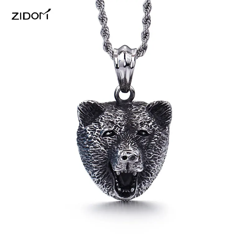 Мужская цепочка с подвеской в форме медведя из нержавеющей стали|long chain necklace|long