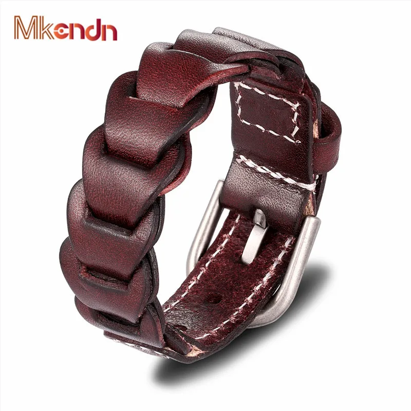 

MKENDN High Quality New Fashion Retro bracelet homme Genuine Black Braid Woven Leather Bracelet Men Woman bracelets bangles
