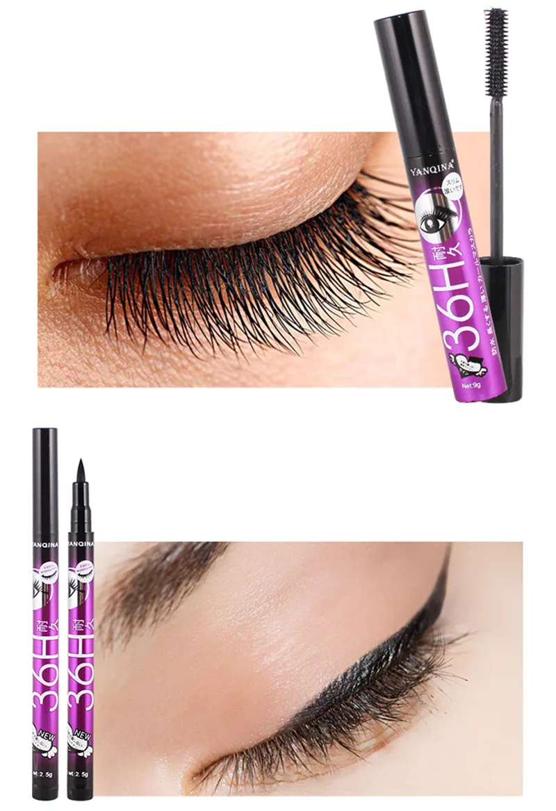 New 36H Black Waterproof Liquid Mascara Make Up Set Long-lasting Waterproof Eye Liner Makeup Tools for eyeshadow Cosmetic Set