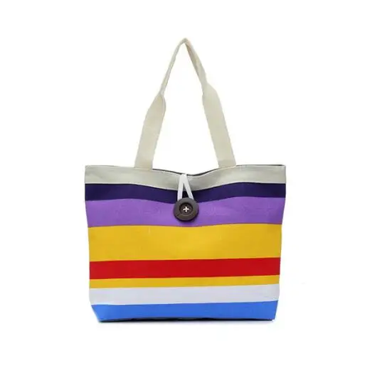 

free shipping Coloured Canvas Stripe Coloured Single Shoulder Bag Recreational Trend Large Capacity Handbag