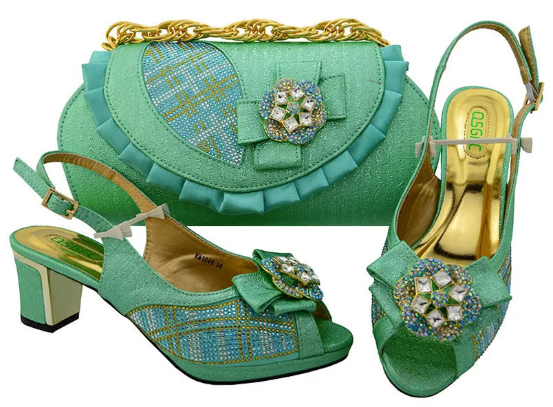 

2018 newest fashion water green shoes and bag matching set high quality with big size 38 to 42 free shipping SB8095-2