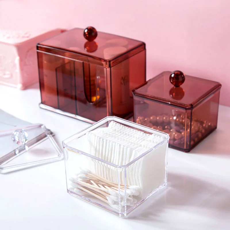 High Quality New Design Acrylic Cotton Pad Organizer Swab Box Q tip Storage Box Makeup Organizer