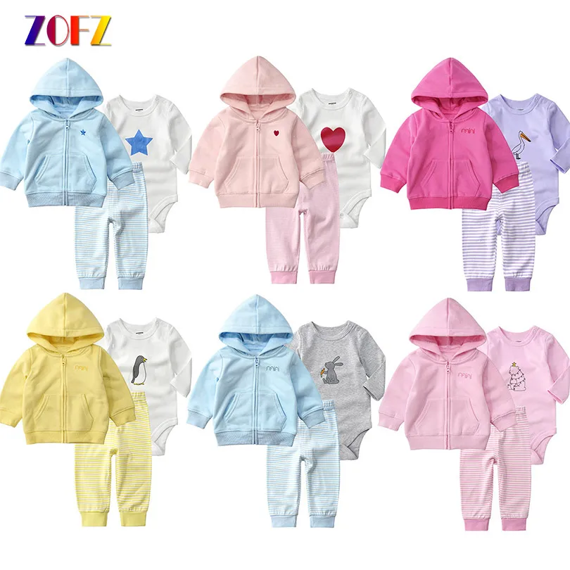 ZOFZ 3pcs/set Baby Clothing Newborn Baby Long Sleeve Cotton Girls Boys Clothes spring autumn jacket Cute Romper Suit dinstry 2018 spring and autumn newborn baby cotton long sleeve romper lion pattern