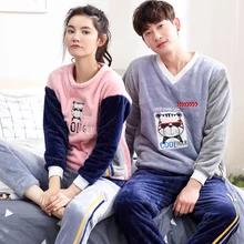 Новое поступление сезона зима пару пижамы костюм любителей фланели с длинными рукавами Пижамные комплекты прекрасная пара пижамы