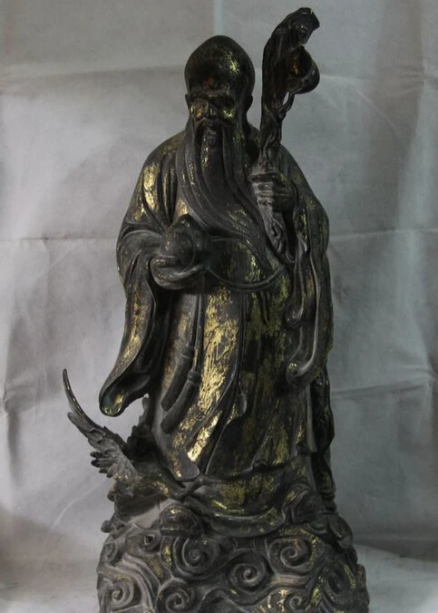 

song voge gem S1002 26 China Buddhism Copper Bronze Peach God Of Longevity Buddha Bodhisattva Statue