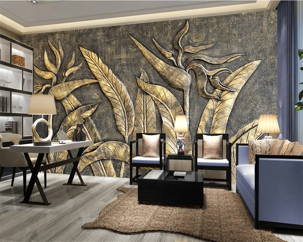 Beibehang Custom wallpaper murals golden bird of paradise sculpture wall TV background wall living room bedroom 3d wallpaper Beibehang Custom wallpaper murals golden bird of paradise sculpture wall TV background wall living room bedroom 3d wallpaper