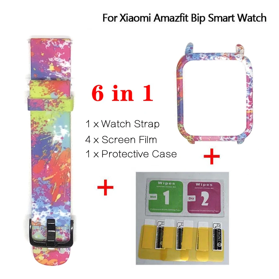 6 в 1 для Amazfit Bip ремешок часов + PC защитный чехол Корпус рамка бампер Защитная