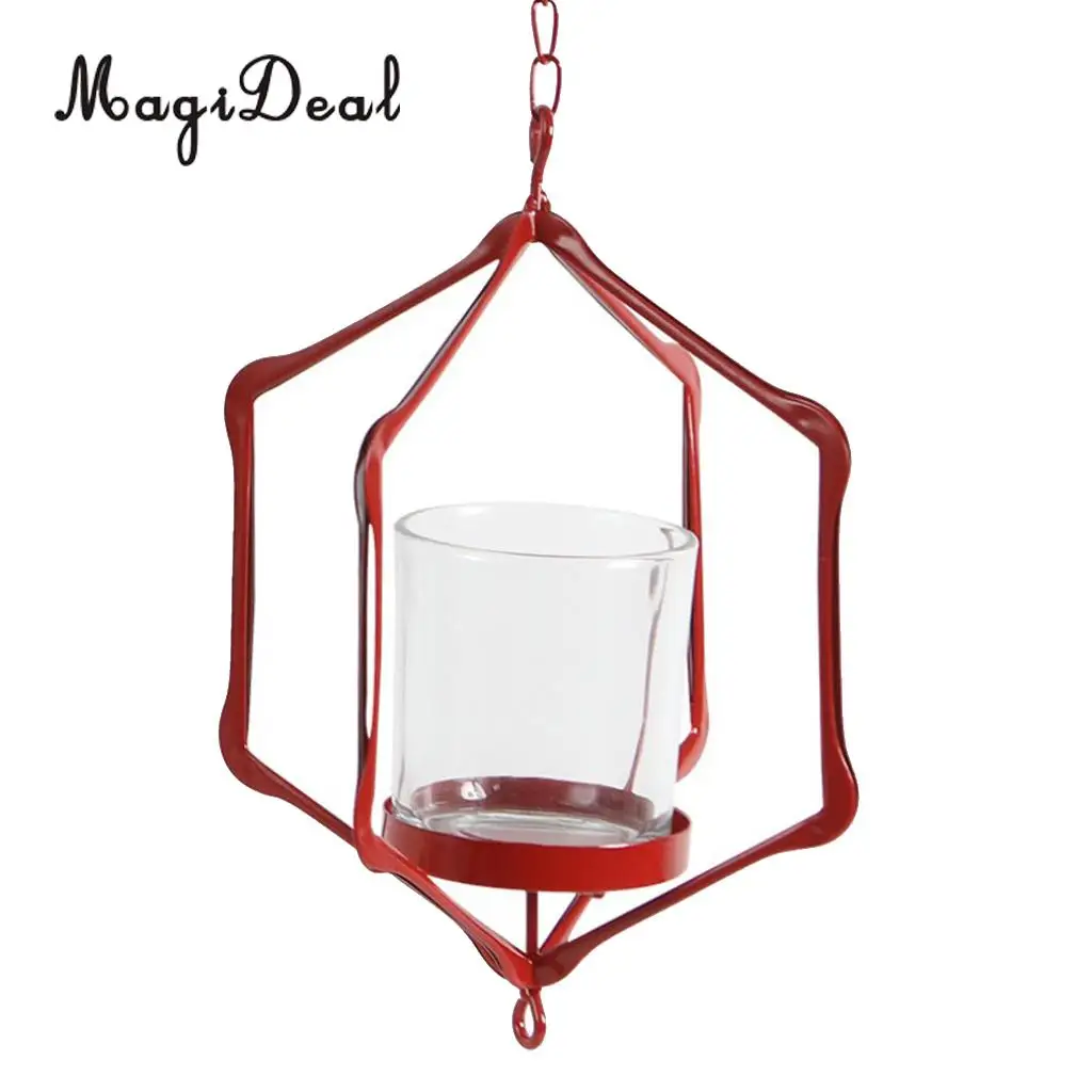 MagiDeal Wire Hanging Chain Hollow Vintage Geometric Tealight Candle Holder Mood Light Candleholder Candlestick Lantern Case