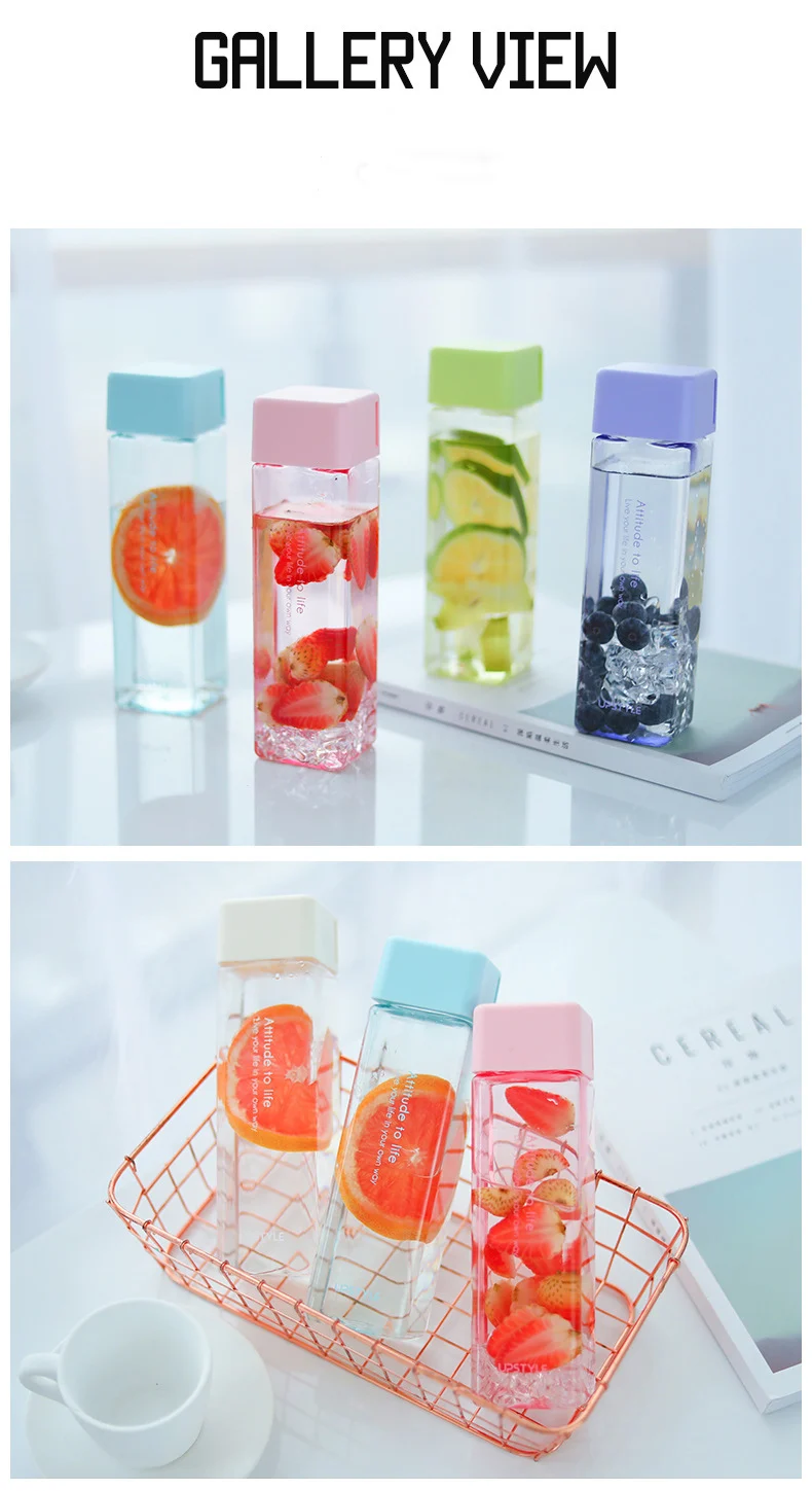 Water Bottle 480ml bpa free Square Plastic Water Bottle For Sports camping hiking Travel Portable  drinking bottles water Gifts (13)