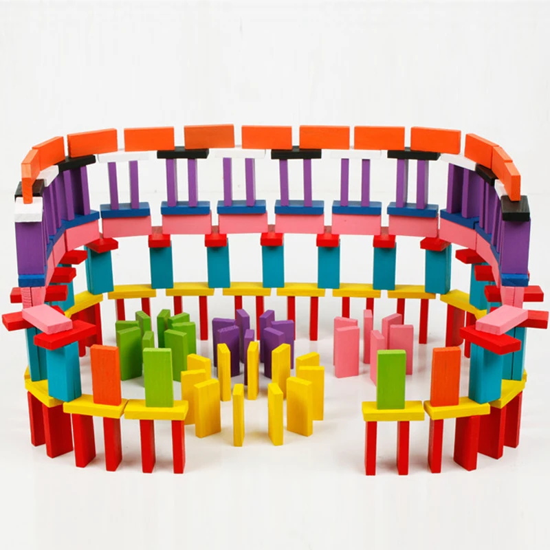 120pcs/set Domino toys Children Color Rainbow Wood Domino Blocks Kits Early Dominoes Games Educational toy For Children Gift