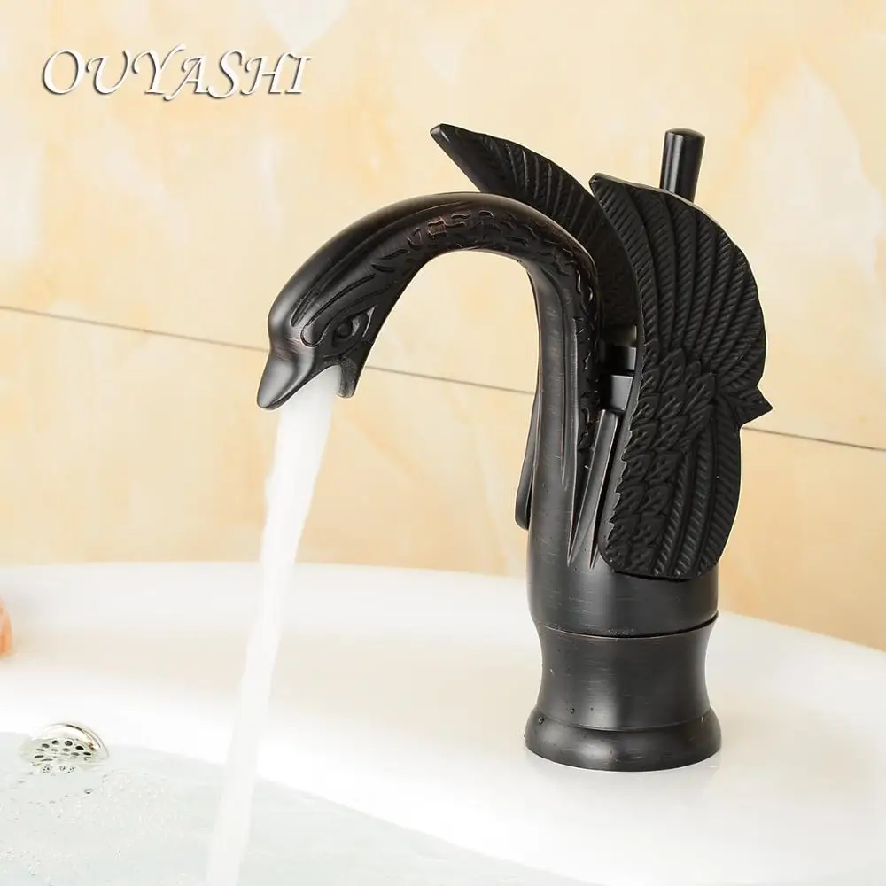 OUYASHI Роскошные Смесители для раковины ванной комнаты с низким лебедем смесители на бортике водопроводный кран