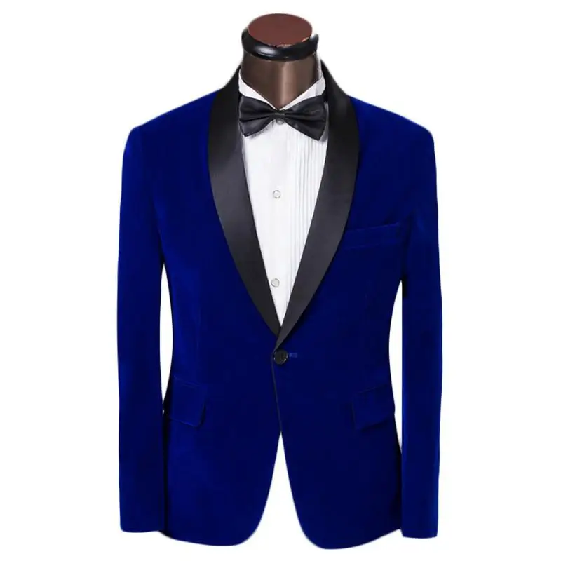 Vogue Royal Blue velvet tuxedo jacket Black Shawl Lapel Slim Fit Groom