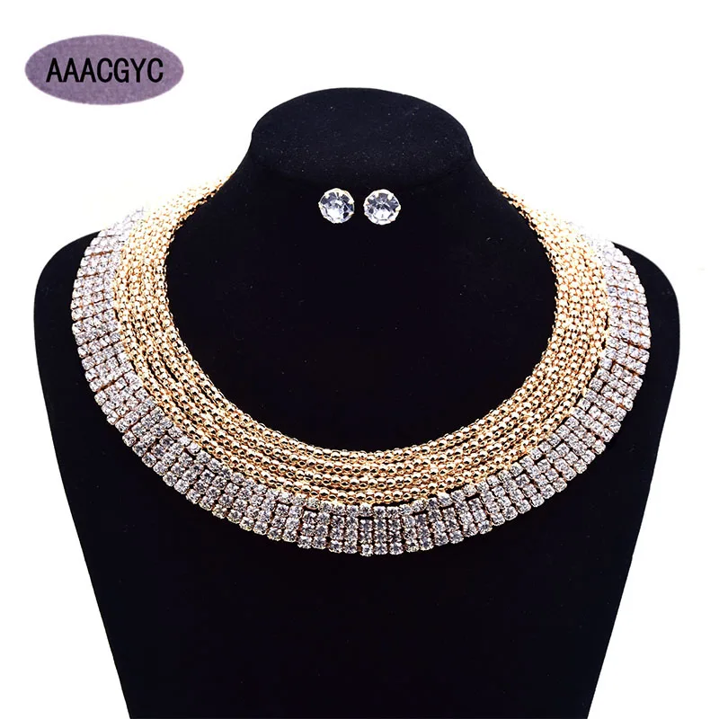 Aaacgyc A016 Jewelry Цепочки и ожерелья 8 слоев золотого цвета со стразами украшения
