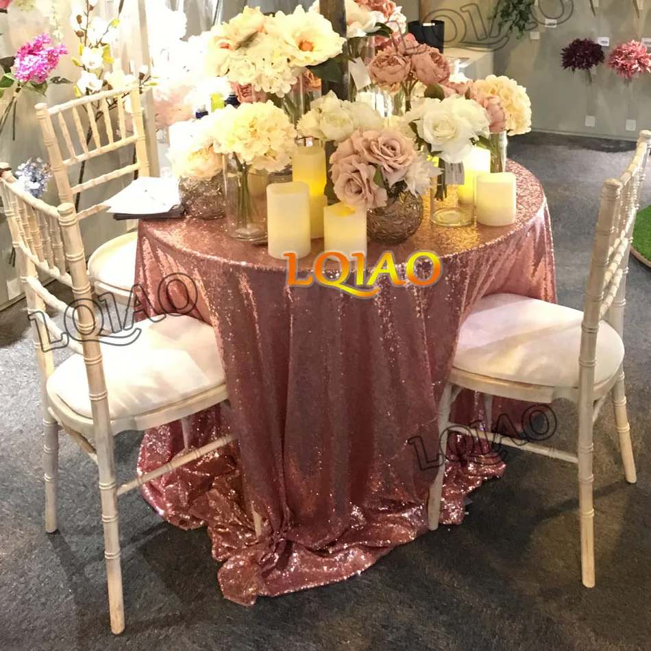 

10pcs120-Inch Rose Gold Round Sequin Tablecloth for Wedding Party Cake Dessert Table Exhibition Events Decoration Table Cloth