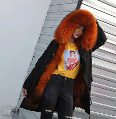 New Winter Jacket Women Coat Detachable 3 In 1 Outerwear Natural Real Raccoon Fur Collar Streetwear Parkas Casual Luxury - Цвет: 10