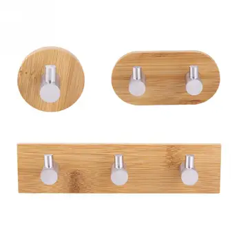 

Natural Bamboo Stainless Steel Wall Hanger Hook Bag Towel Hanger For Kitchen Bathroom Home Storage Hook Rustproof Shelf