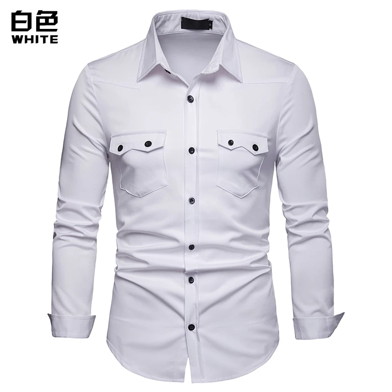 

2019 Men's European Version of Men's Business Spring and Autumn Lapel Casual Long-sleeved Shirt