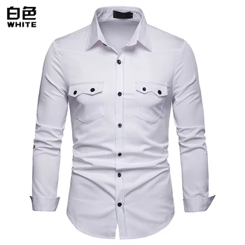 

2019 Men's European Version of Men's Business Spring and Autumn Lapel Casual Long-sleeved Shirt