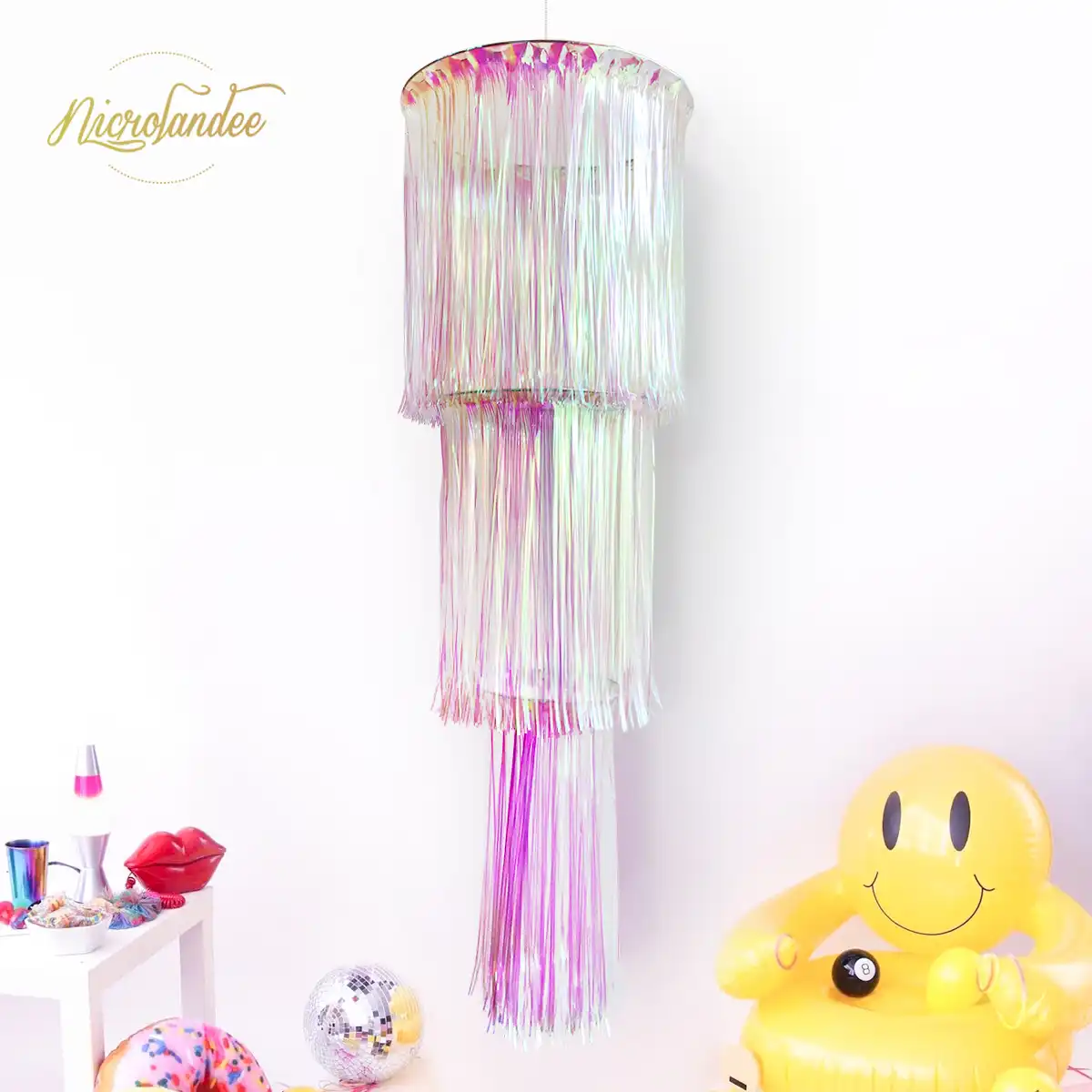 Nicrolandee 3 Layer Iridescent Rainbow Foil Chandelier Rain