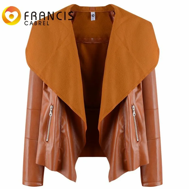 Faux Leather Wide Lapel Jackets Women PU Leather Black Jacket Large