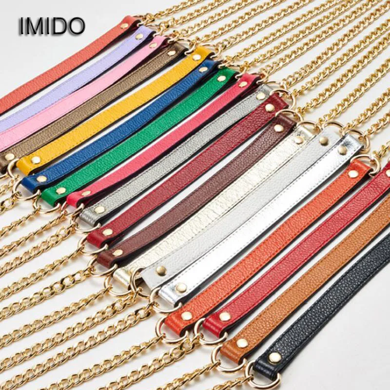 IMIDO Genuine Leather bag Strap Women replacement straps shoulder belt handbags accessories parts Black Silver Gold Chain STP049 IMIDO Genuine Leather bag Strap Women replacement straps shoulder belt handbags accessories parts Black Silver Gold Chain STP049