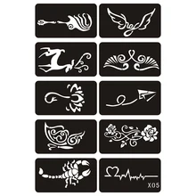 10 шт. маленький цветок трафареты татуировки женщина девочка дети шаблон для рисования, бабочка мультфильм Аэрограф Для блесток трафарет татуировки 6*4,8 cm X5