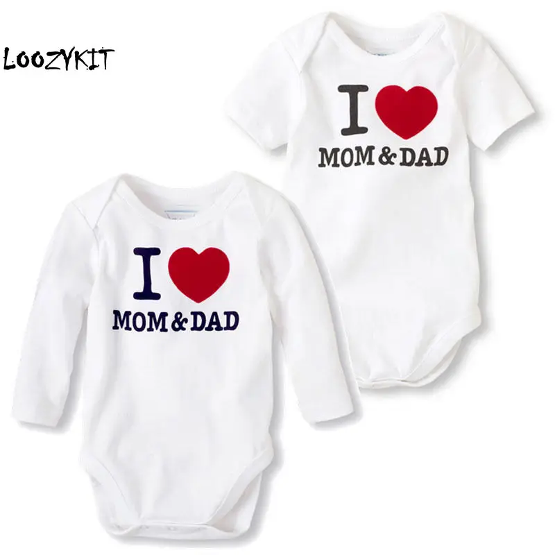 

Loozykit Newborn Infant White Cute I MOM & DAD Long Sleeve Unisex Boy Girls Bodysuit Baby Clothing Leotard Body Tops