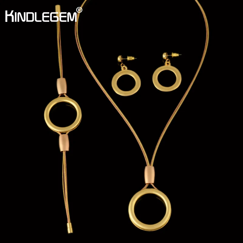 

Kindlegem Simplicity Design Jewelry Enchanting Beautiful Two Color Tones Necklace Bracelet Ring Set For Women Daily OL Style