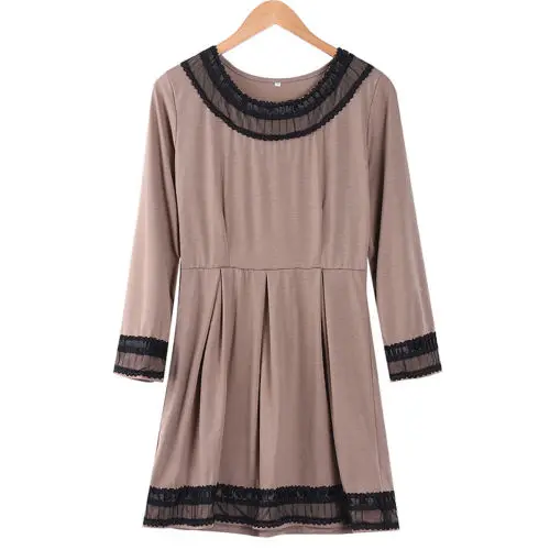 

Women Casual Lace Patchwork Long Sleeve Dress Ladies Jumper Dress Pullover Tops Dress