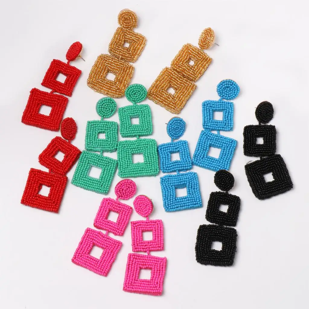 

FASHIONSNOOPS New Arrival Summer Handmade Beads Drop Earrings Bohemian Personality Big Earrings For Women Party Gift