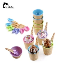 FHEAL Cute Ice Cream Style Bowl Set Fruit Salad Tableware For Children Ice Cream Milkshake Dessert Tool Dinnerware