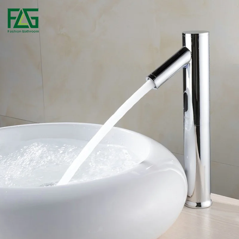 

FLG Hands Touch Free 100% Brass Automatic Sensor Faucets Deck Mounted Chrome Polished Water Mixer Sense Faucet Basin Hand Washer