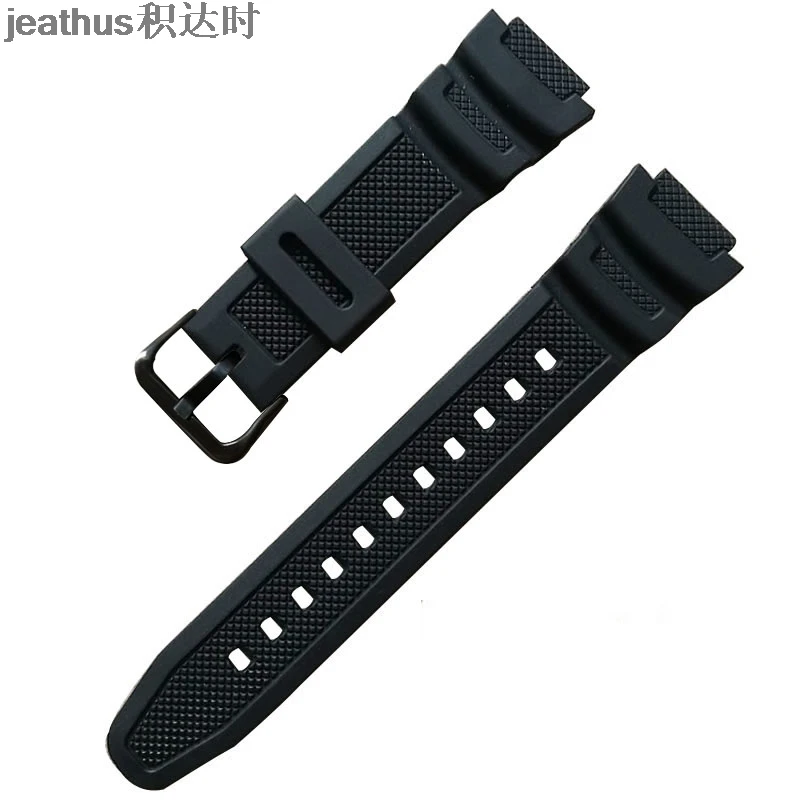 Jeathus watchband convex PU strap 18*25mm rubber silicone bracelet replace for casio AE-1300WH,W-216H,F-108WH,SGW500 w735 800h - Цвет ремешка: Black buckle style