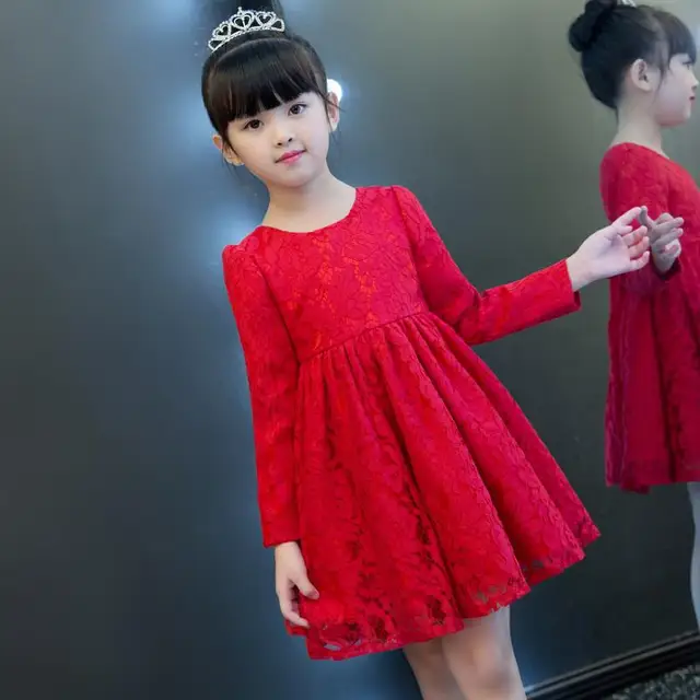 2018 Kids Princess Lace Dress Teens Girls 12 13 14 Years Long Sleeve ...