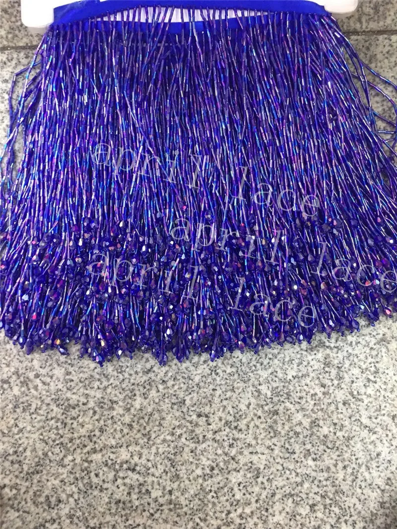 Best DX0012 # 5 yards bag 15cm colorful blue round beads satin ribbon fringe tassel for garment decorative wedding dress