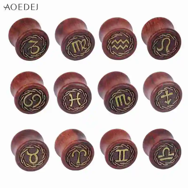 

AOEDEJ 8-20mm Twelve Constellations Plugs & Tunnels Wood Tunnels Piercing Ear Stretchers Ear Gauges Dilataciones oreja Piercing