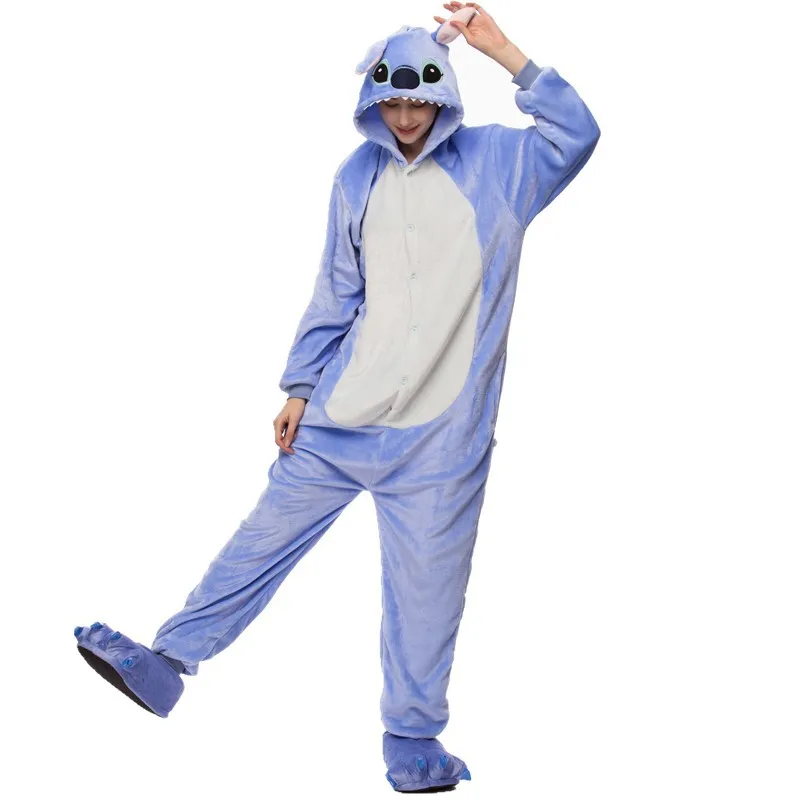 

Stich Pyjamas Kigurumi Suit Animal boy girl Pajamas Flannel Costume Green Dinosaur Sleepwear