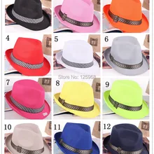 Новинка, 10 шт./лот, модная Мужская/Женская одноцветная Шляпа Fedora jazz, Повседневная шляпа, 12 цветов