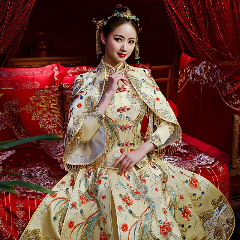 Bride Modern Cheongsam Chinese Traditional Dress Wedding Qipao Su ...