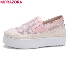 MORAZORA/Большие размеры 34–43 Новое поступление кружево+ обувь из натуральной кожи для женщин обувь на плоской платформе с круглым носком весна Летние туфли на плоской подошве