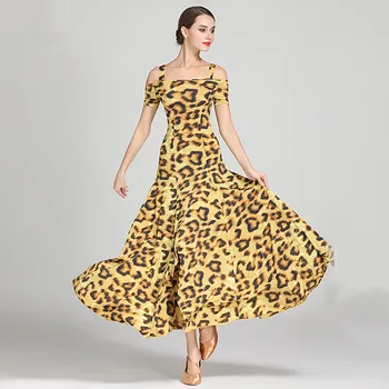 

Ballroom Dance Competition Dresses Ladies Modern Waltz Leopard Printed Dress 2019 Women Long Maxi Sleeveless Party Dress Vestido